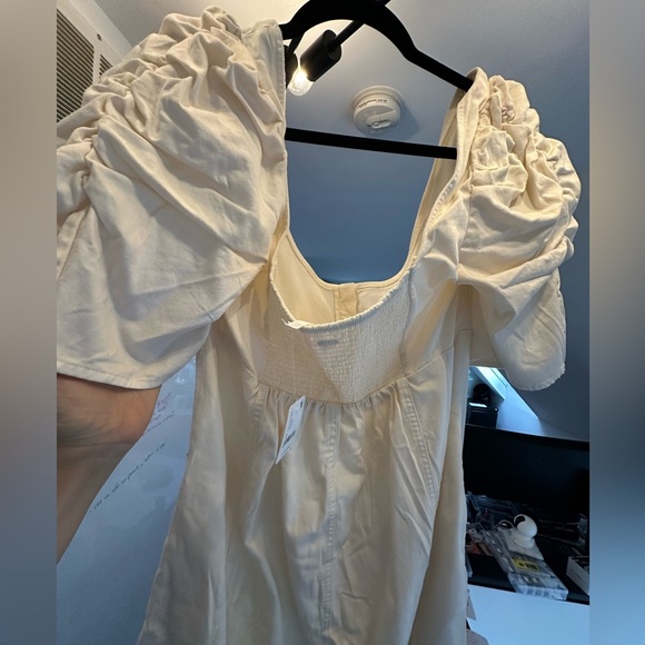 NWT Free People Cream Denim Minidress Puff Sleeve Cheyenne Sundress NEW - Picture 3 of 16